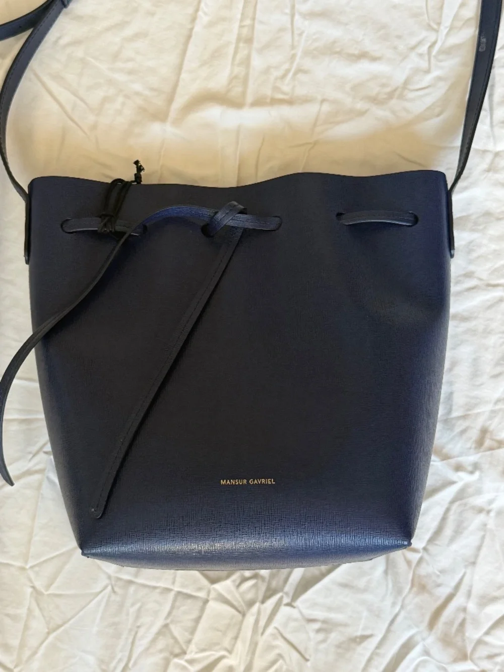 Mansur Gravriel Navy Crossbody Bucket Bag